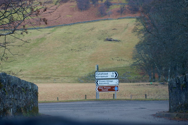 Bridge over the Prosen Water at its junction with Dykehead / Prosen Village Road